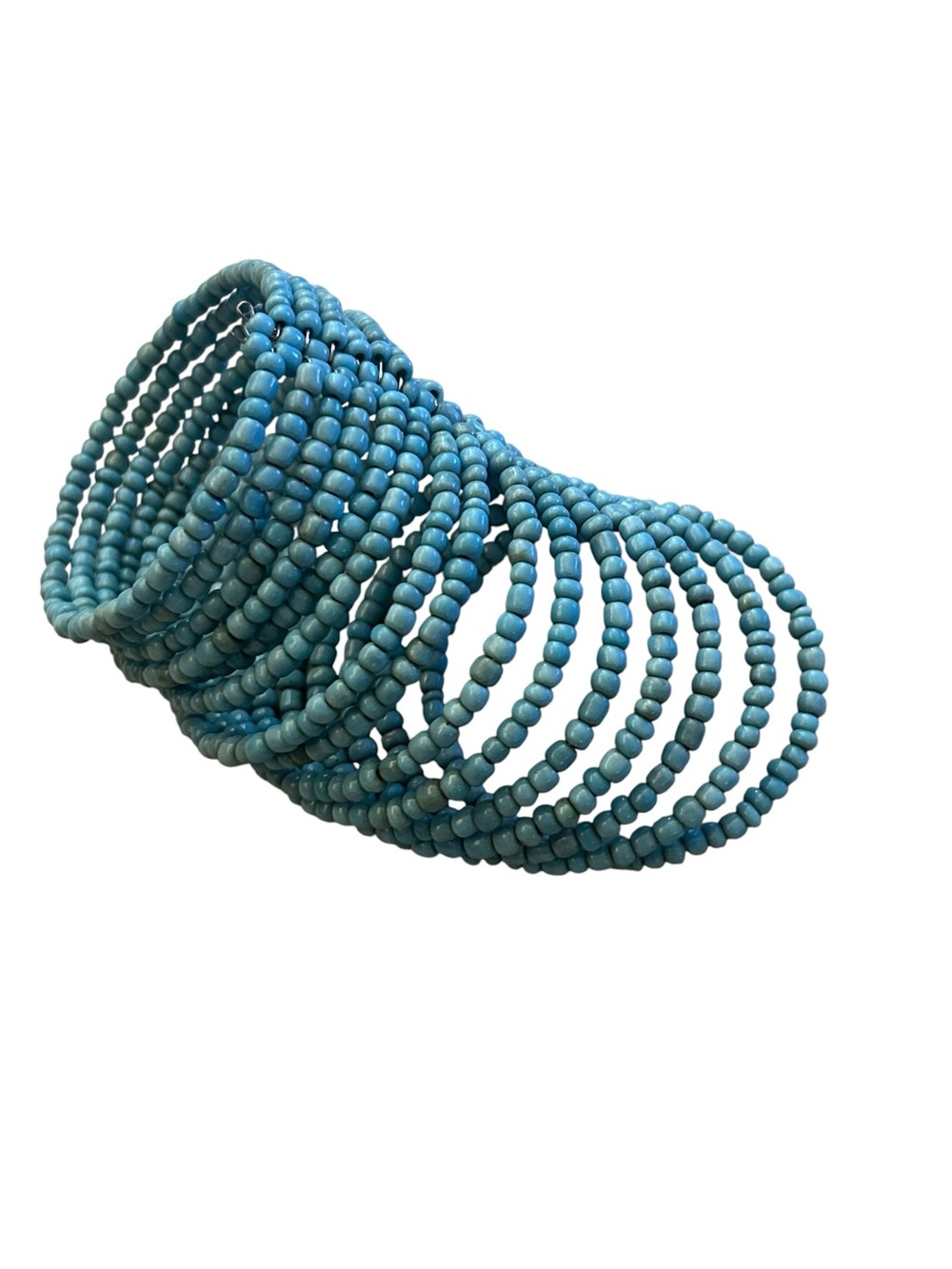 Turquoise seed bead 15 Multi-Strand Beaded Bracelet wire arm cuff blue - Picture 5 of 5